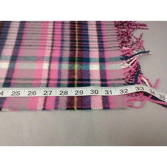 Made in Scotland 100% Cashmere Pink Plaid Fringe Scarf Staple - Picture 7 of 7
